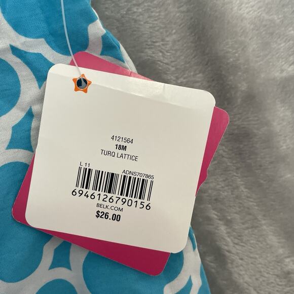 NEW Nursery Rhyme Play Girls 18M Dress & Bloomers Turquoise Lattice Elephant $26 - Picture 3 of 6